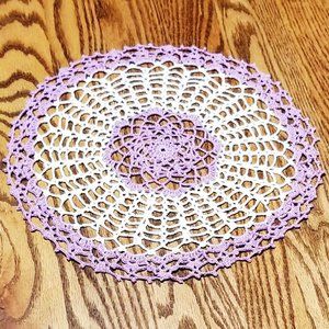 New Hand Crafted Violet & White Candy Dish 12" Doily